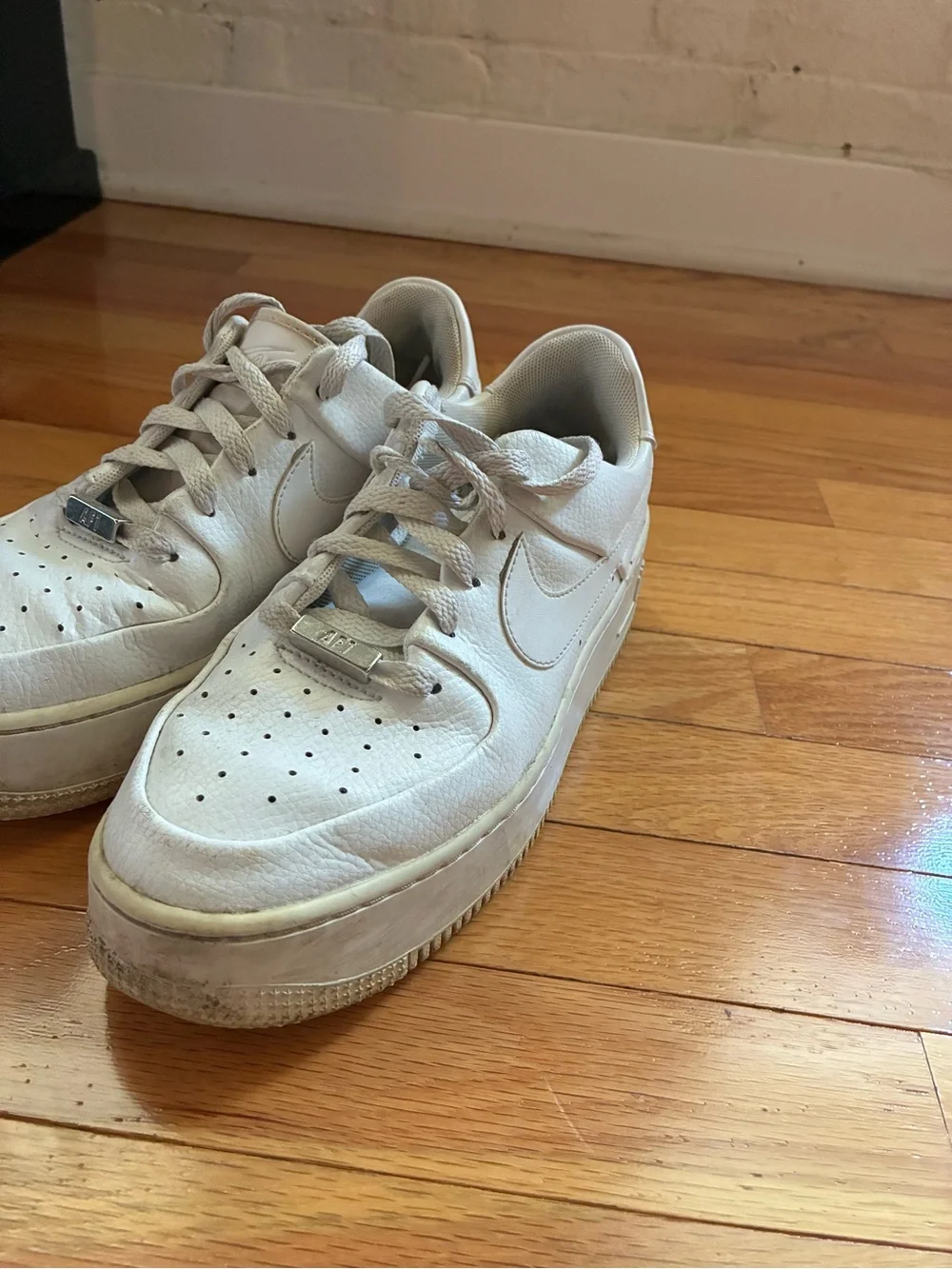 Nike Women’s White Leather Platform Air Force 1 Sneakers
